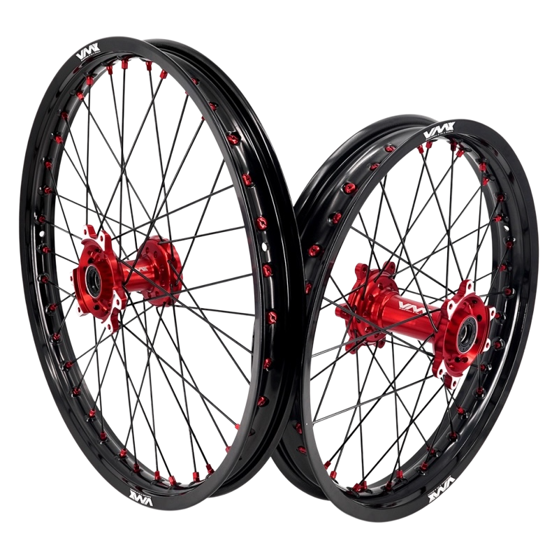 VMX 1.6x21/2.15x18 Red Nipple Black Spoke Wheels Ultra Bee – Two Wheels ...